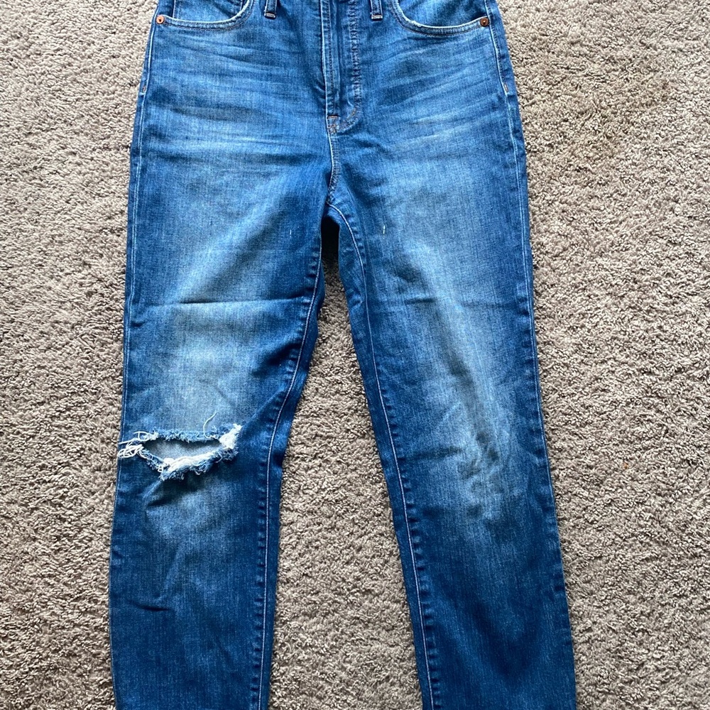 Madewell Blue Skinny Jeans with Distressed Knee